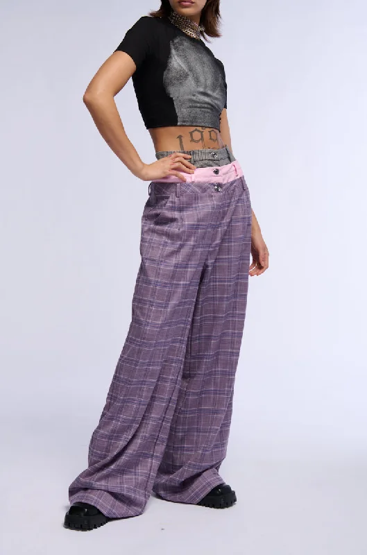 women's cool pantsSPECIAL DAY PLAID AND PU WIDE LEG TROUSER