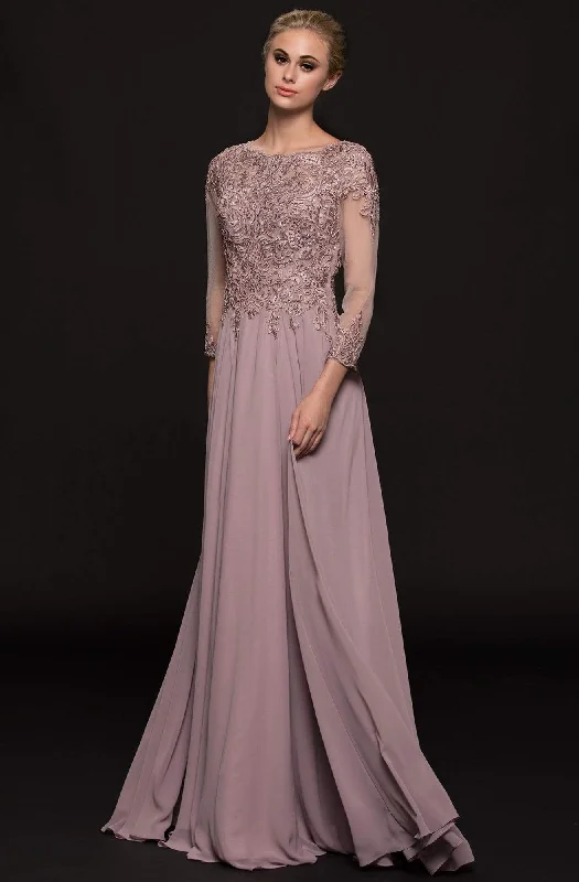 Formal Dress for Beauty ContestsMarsoni by Colors - Quarter Sleeve Beaded Embroidered Chiffon Gown M217