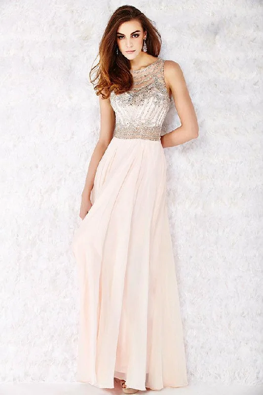 Plus Size Formal Dresses OnlineAngela & Alison  - 61056 Beaded Sleeveless Illusion Back A-Line Gown - 1 pc Blush in Size 6 Available