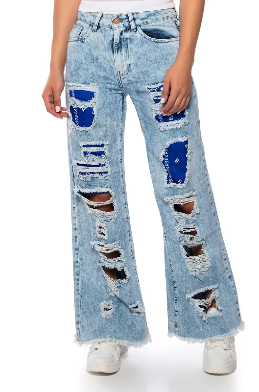 women's distressed pantsYOUR NEW FAVORITE DISTRESSED PATCHWORK FLARED JEANS