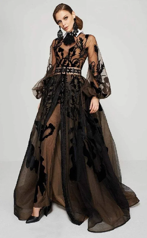 Formal Dress Trends 2023MNM Couture Collar Ornate Bishop Sleeve Illusion Ballgown 2369