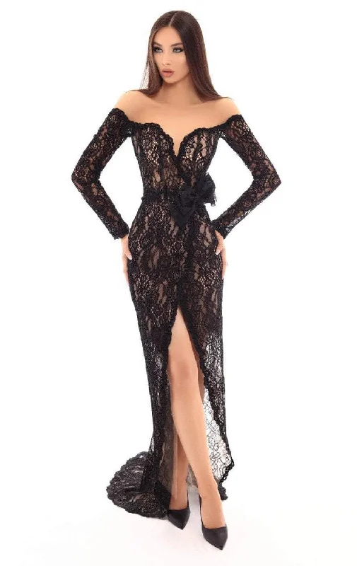 Formal Dress for Humanitarian AwardsTarik Ediz - Illusion Long Sleeve Gown 93625