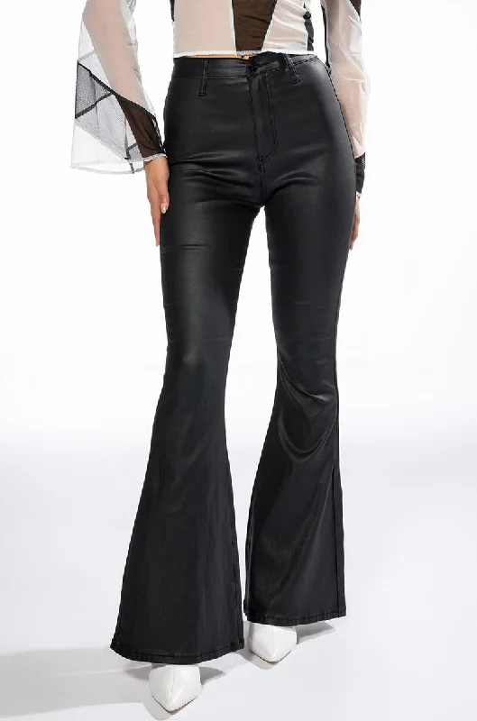 women's ankle-length pantsON DUTY VEGAN LEATHER HIGH RISE FLARE PANTS LONG INSEAM