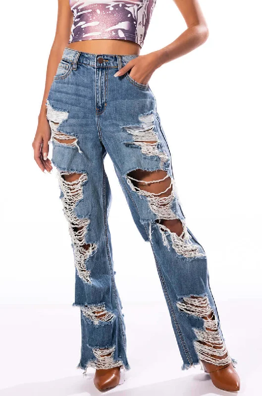 women's silk pantsELLA BELLA HIGH RISE WIDE LEG DISTRESSED JEANS