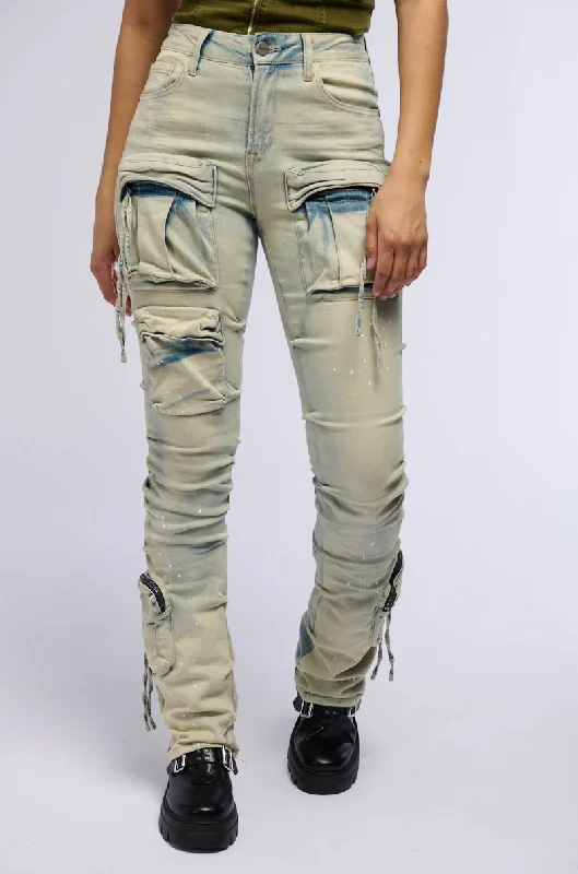 women's jogger pantsOMBRE BLUE HIGH RISE STACKED JEANS