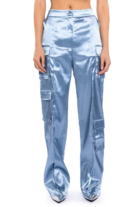 women's high-waisted pantsBEAUTY RAINS SATIN CARGO PANTS