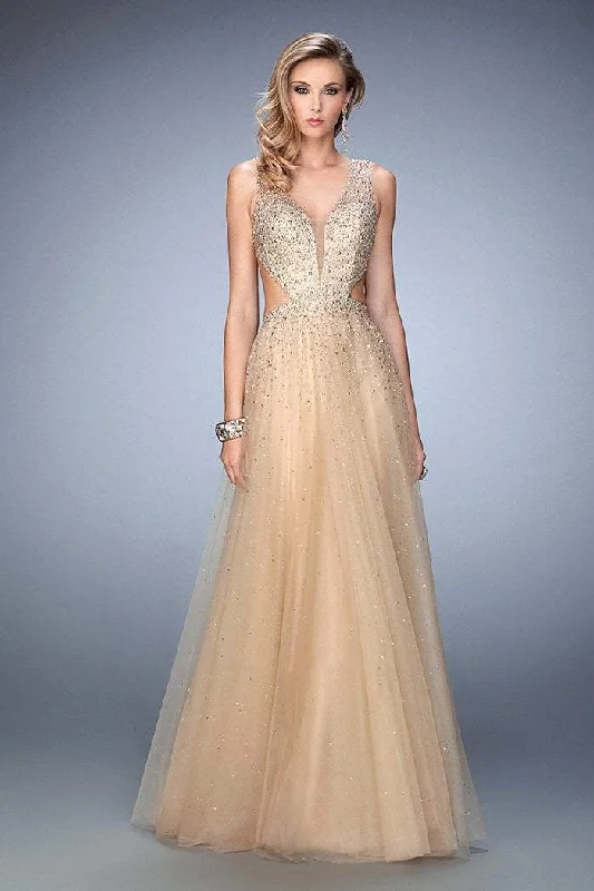 Formal Dress for Vintage Car ShowsLa Femme - Embellished Plunging V Neck A-Line Gown 22613