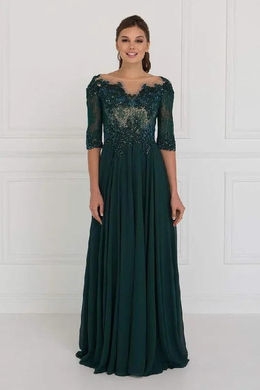 Formal Dress for Talent ShowsElizabeth K Quarter Sleeve Jewel Adorned Illusion Lace Gown GL1528