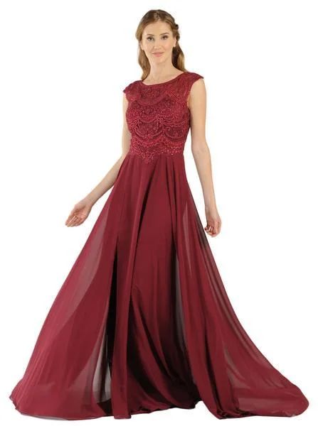 Plus Size Formal Dresses OnlinePoly USA - 8254SC Lace Embroidered Illusion Bateau Chiffon Gown