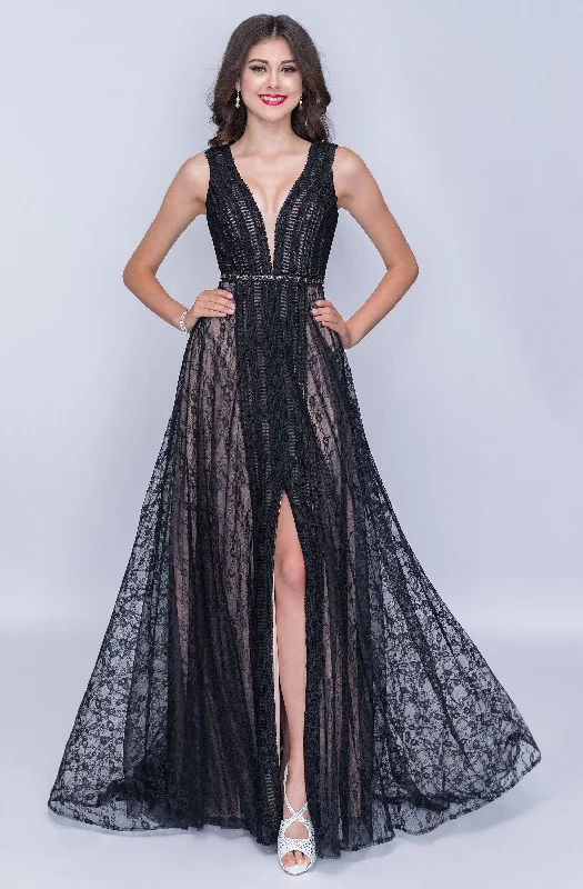 Formal Dress for Holiday PartiesNina Canacci - 5132SC Lace Plunging V-Neck High Slit Gown