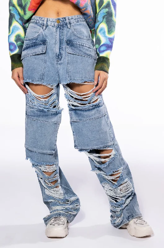 women's leggingsNEVER STRESSED DISTRESSED RELAXED FIT JEANS