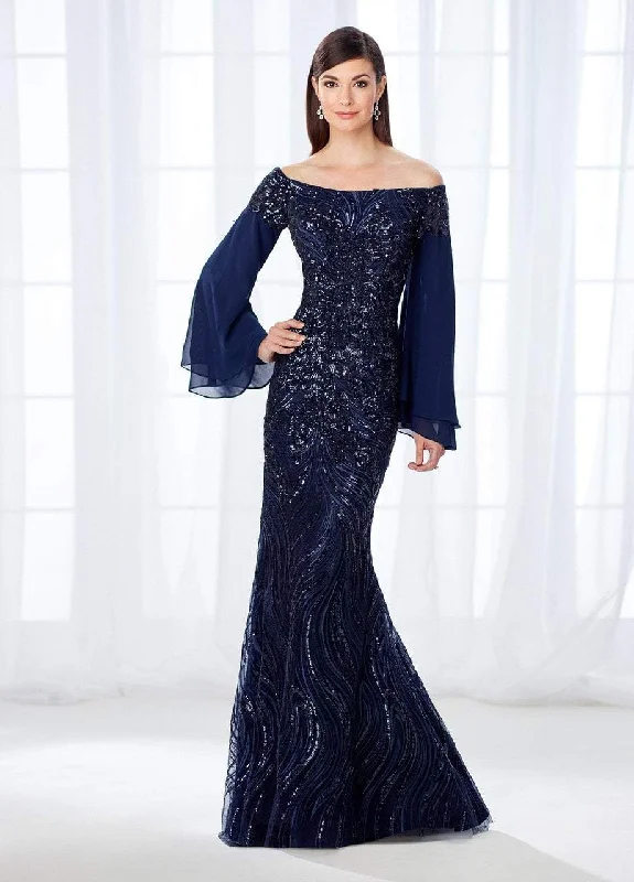 Formal Dress for Science AwardsMon Cheri Long Bell Sleeves Off-Shoulder Gown 118688