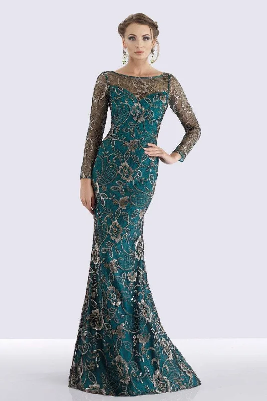 Formal Dress for Art GalleriesFeriani Couture - Sequined Floral Long Sleeve Gown 18718 - 1 pc Navy in Size 12 Available