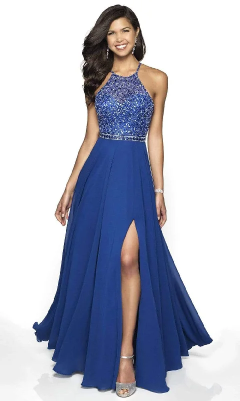 Formal Dress for Sailing RegattasBlush by Alexia Designs - 11720 Beaded Embellished Halter Tulle Gown - 1 pc Royal In Size 6 Available