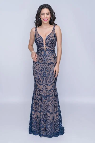 Formal Dress for Opera NightsNina Canacci - 2227SC Embroidered Lace Open Back Sheath Gown