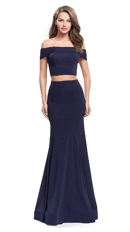 Plus Size Formal Dresses OnlineLa Femme Two-Piece Fold-Over Off Shoulder Jersey Gown 25578SC