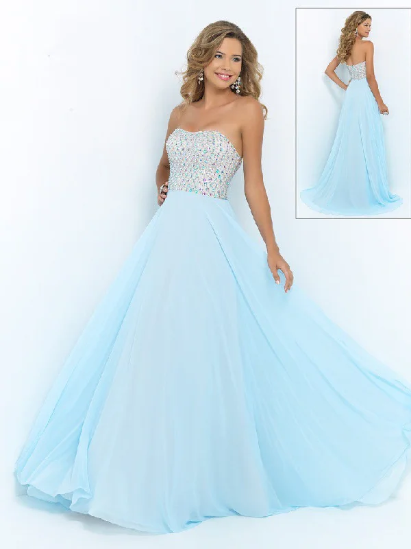 Formal Dress for Black Tie EventsBlush by Alexia Designs Bejeweled Bodice Strapless Chiffon Gown X207- 1 pc Ice Blue In Size 2 Available