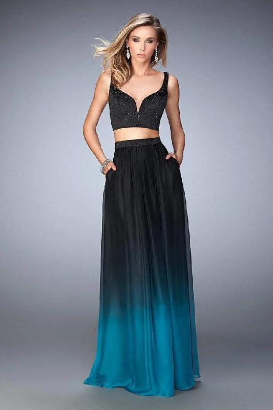 Formal Dress for Eco-Conscious EventsLa Femme - Ombre Two-Piece Embellished V-Neck Gown 22694