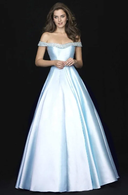 Formal Dress for Formal DinnersMadison James - Beaded Off-Shoulder Mikado Ballgown 18-710 - 1 Pc Blush in Size 6 and 1 Pc Light Blue in Size 4 Available