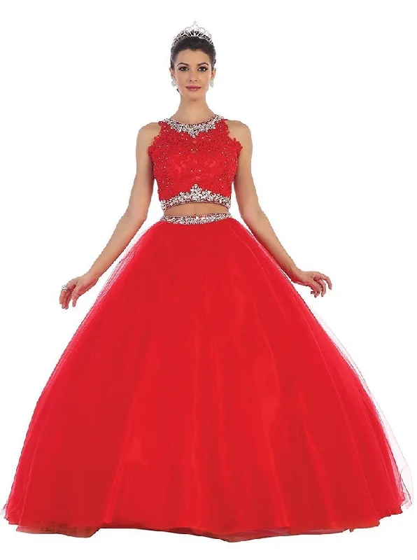 Formal Dress for Rustic ThemesMay Queen - LK-81 Two Piece Beaded Embellished Ballgown - 1 Pc Red in Size 4 Available