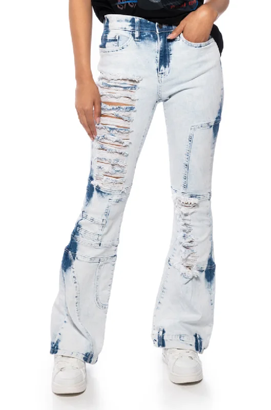 women's polyester pantsMEL ACID WASH FLARE DENIM JEANS