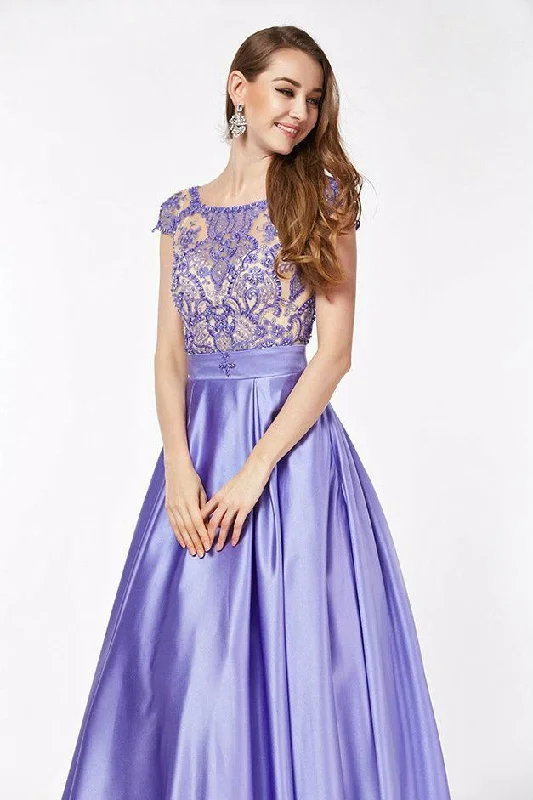 Formal Dress for Runway ShowsAngela & Alison Illusion Embellished Cap Sleeve Ballgown 61061