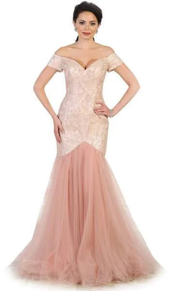 Women's Formal Dress OptionsMay Queen - MQ1495SC Off-Shoulder Tulle Mermaid Gown