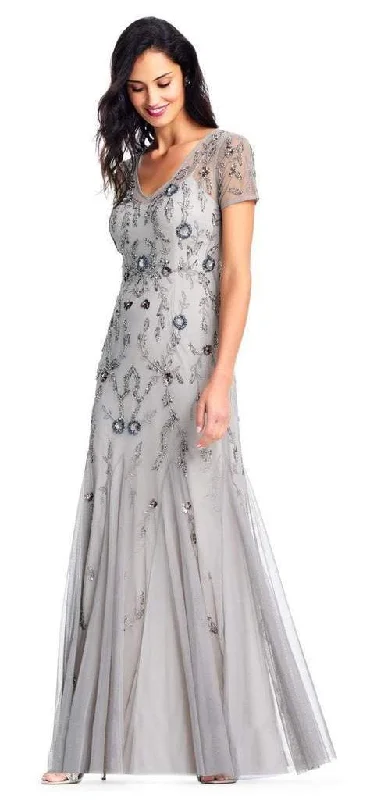 ELEGANT Formal Dress DesignsAdrianna Papell Short Sleeves Floral Beaded Godet Trumpet Gown AP1E202853