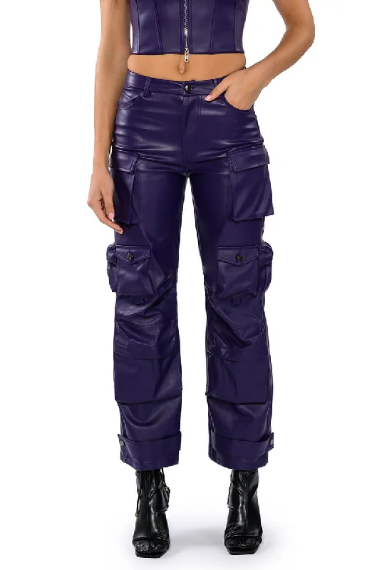 women's workout pantsBONNE SOIREE CARGO FAUX LEATHER PANTS