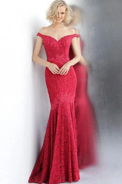 Formal Dress for GalasJVN by Jovani - Lace Embellished Off-Shoulder Mermaid Gown JVN62564SC