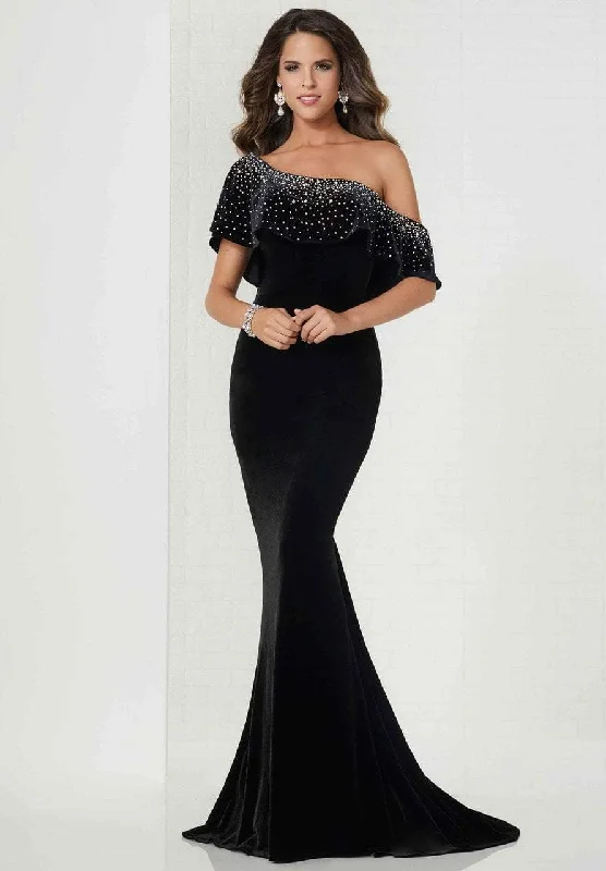 Formal Dress for Cultural ParadesTiffany Designs Fitted Embellished Asymmetric Trumpet Gown 46125