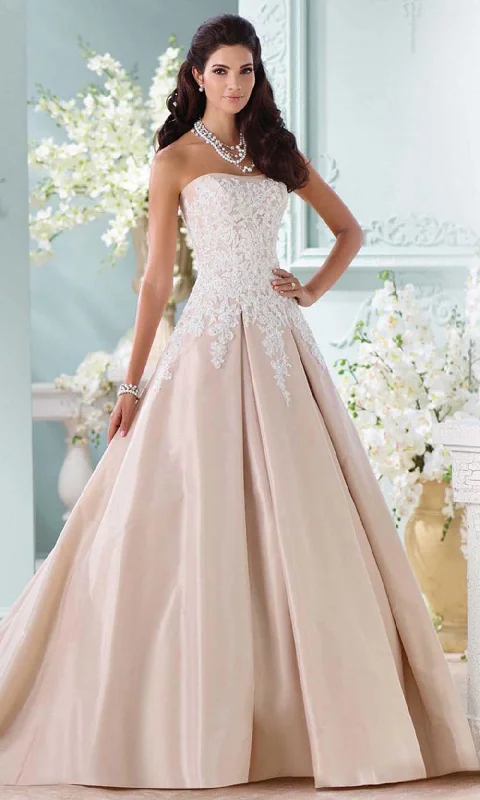 Formal Dress for Evening WeddingsMon Cheri - Lace Appliqued Bodice Strapless Gown 116217