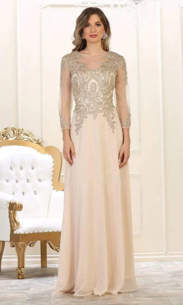 Formal Dress for Business EventsMay Queen MQ1549 Sheer Embellished Modest A-line Gown