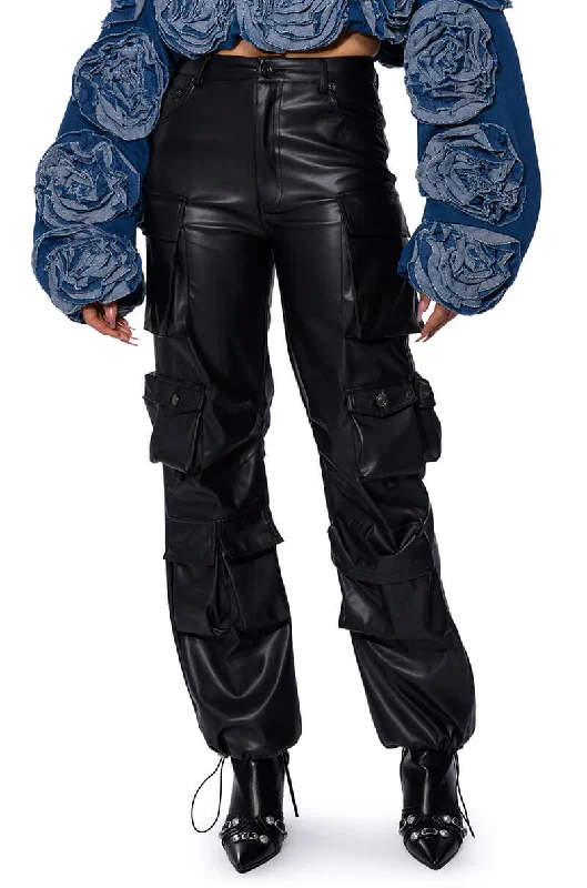 women's leather pantsBASICALLY A MODEL PU CARGO PANT