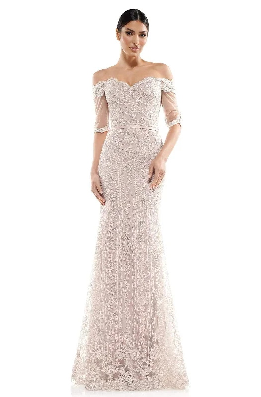 Formal Dress for Sailing RegattasMarsoni by Colors - M282 Off-Shoulder Lace Fitted Trumpet Gown