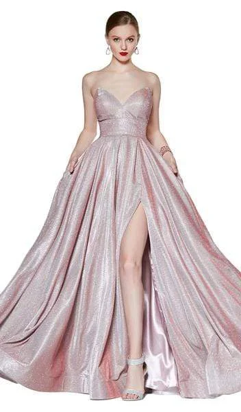 Formal Dress for Black Tie EventsCinderella Divine - CJ522 Strapless Sweetheart High Slit Shimmer Gown