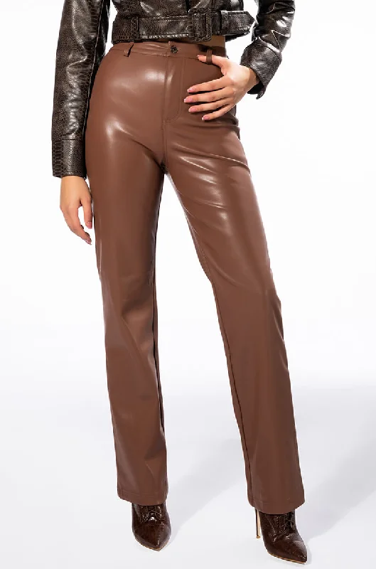 women's chic pantsTE QUIERO HIGH RISE VEGAN LEATHER STRAIGHT LEG PANTS