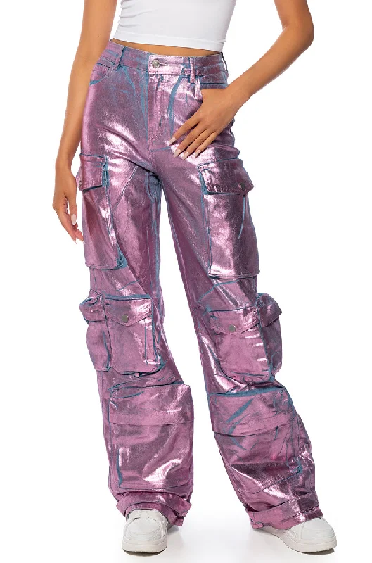 women's tall pantsLA ISLA METALLIC CARGO JEANS