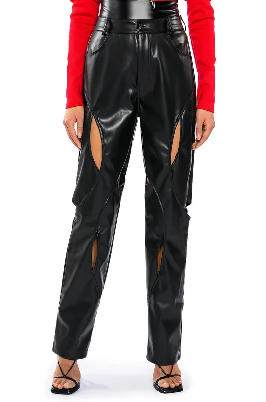 women's high-slung pantsJUMP AROUND RELAXED CUTOUT FAUX LEATHER PANT