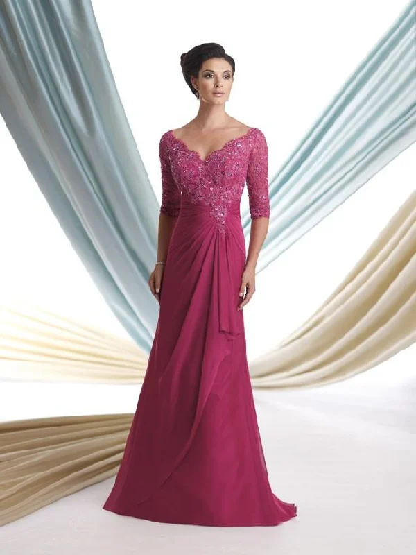 Formal Dress for Small WeddingsMontage by Mon Cheri Beaded Embroidered Lace Mock-Wrap Chiffon Gown