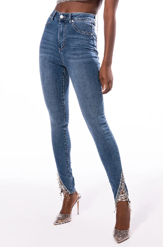 women's breathable pantsEXTREME STRETCH HIGH RISE SKINNY JEANS RHINESTONE