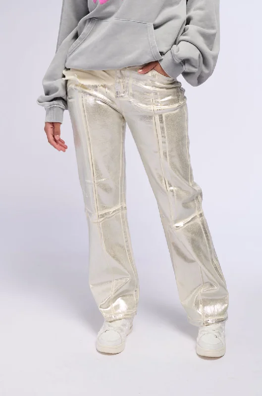 women's chic pantsATLAS METALLIC DETAIL WIDE LEG DENIM