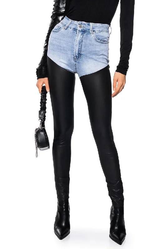 women's patched pantsFLEX FIT EXTREME STRETCH HIGH WAIST SKINNY JEANS WITH FAUX LEATHER