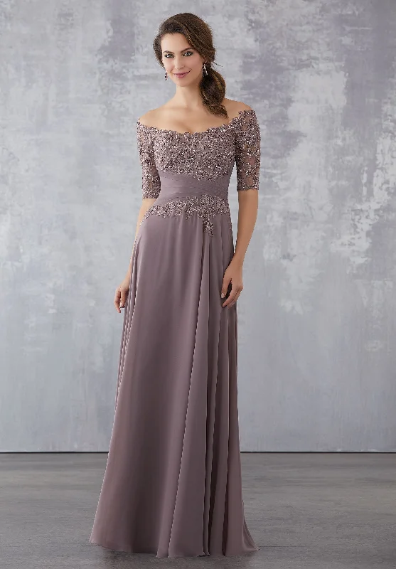 Formal Dress for Ballet PerformancesMGNY By Mori Lee - Off Shoulder Beaded Lace Chiffon Gown 71706