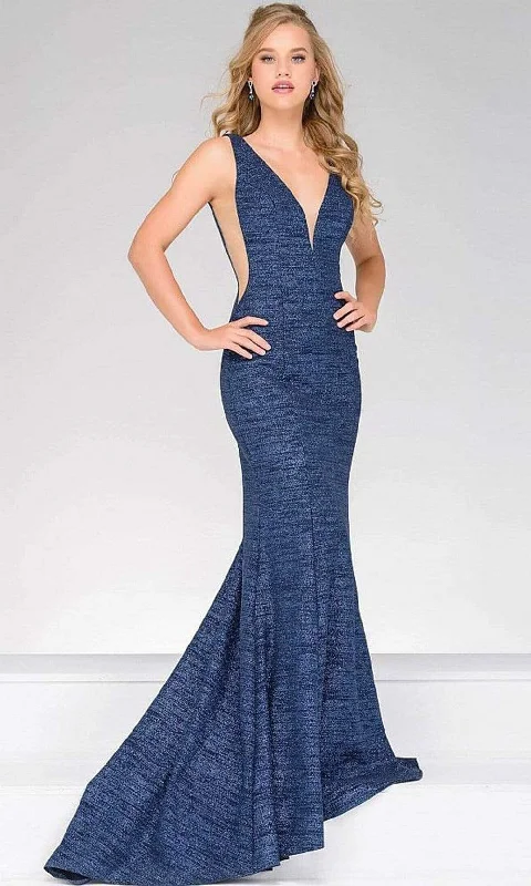 Formal Dress for Hotel GalasJovani - Plunging V-Neck Textured Mermaid Gown 45811SC