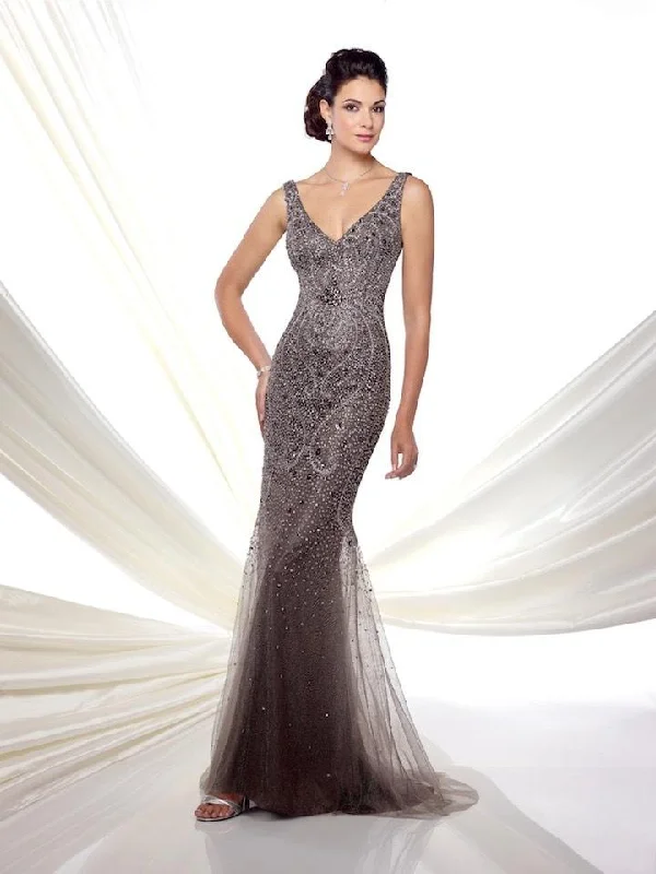 Formal Dress for DebutantesIvonne D by Mon Cheri - Sleeveless V Neckline Beaded Tulle Trumpet Gown 116D23 - 1 Pc Dark Gray in Size 10 Available