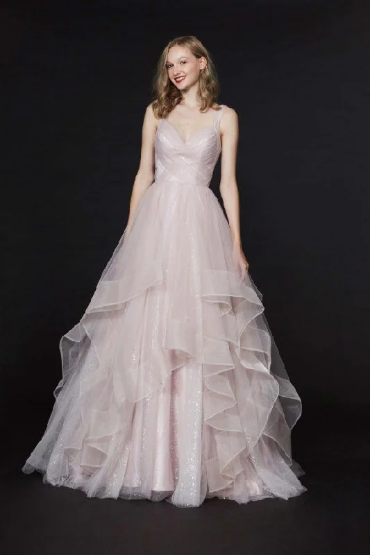 Formal Dress for Religious CeremoniesAngela & Alison - 91003 Sleeveless V Neck Drape Ruffled Glitter Ballgown - 1 pc Rum Pink In Size 4 Available