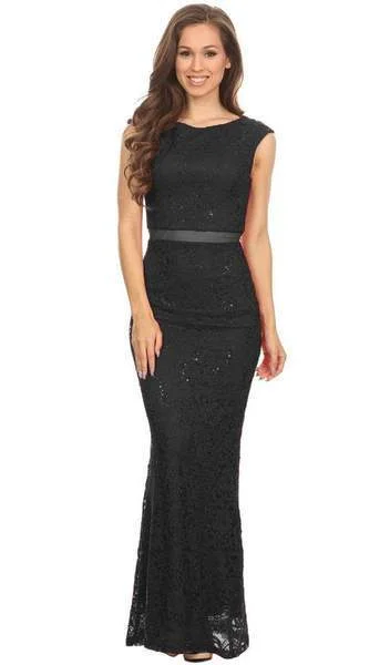 Women's Formal Dress OptionsEureka Fashion - Cap Sleeve Floral Lace Illusion Midriff Gown 2085 - 1 pc Black In Size M Available