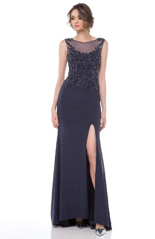 Formal Dress for Outdoor WeddingsMarsoni by Colors - Beaded Baroque Illusion Gown M155 - 1 pc Charcoal Grey In Size 12 Available