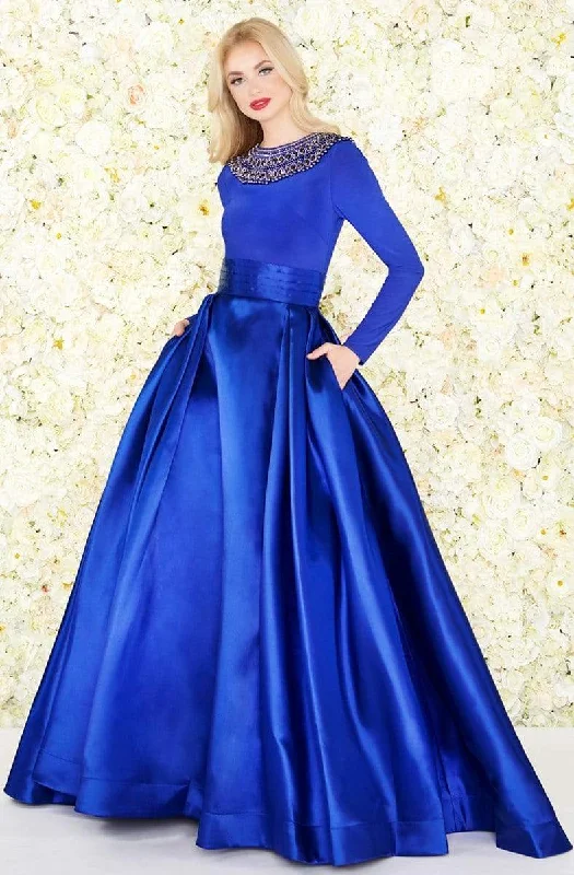 Classic Formal Dress StylesMac Duggal - 12093R Fully Beaded Neckline Long Sleeves Ballgown